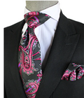 Krazy Paisley | Black & Fushia | Tie & Pocket Square