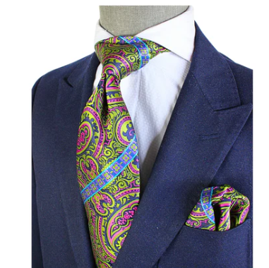 Krazy Paisley E10 | Midnight Navy Fushia & Lime | Tie & Pocket Square