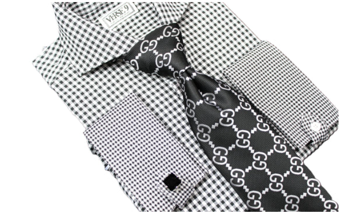 Spread Collar | Black Check | French Cuff Shirt