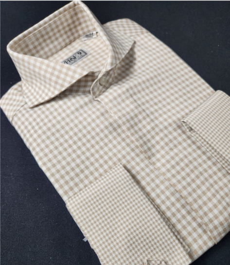 Spread Collar | Beige Check | French Cuff Shirt