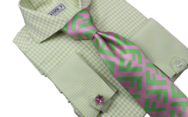 Spread Collar | Green Check | French Cuff Shirt