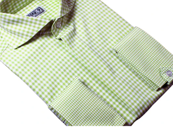 Spread Collar | Green Check | French Cuff Shirt