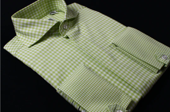 Spread Collar | Green Check | French Cuff Shirt
