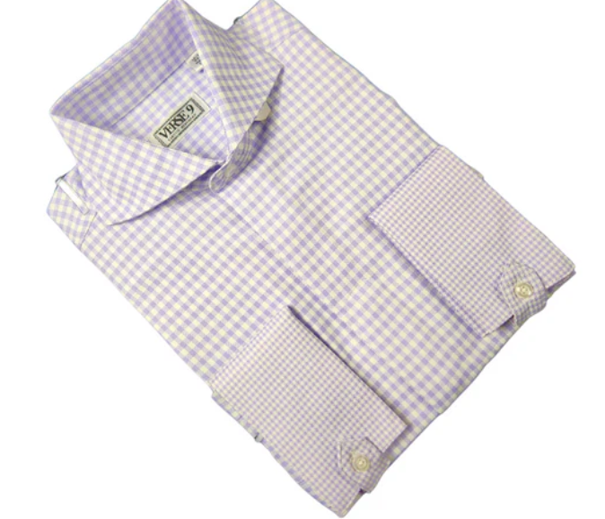 Spread Collar | Lavender Check | French Cuff Shirt