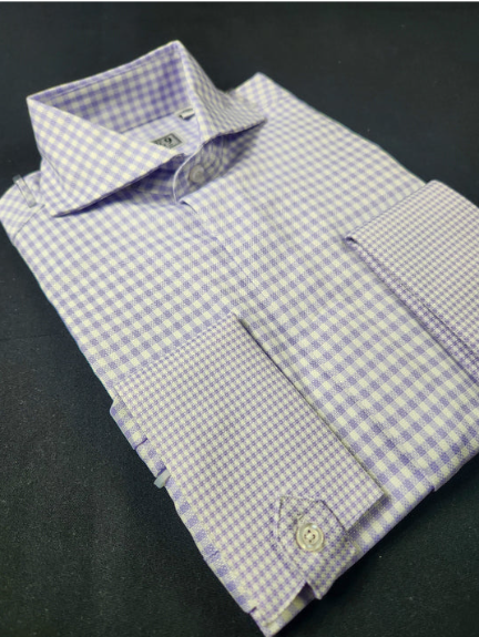 Spread Collar | Lavender Check | French Cuff Shirt