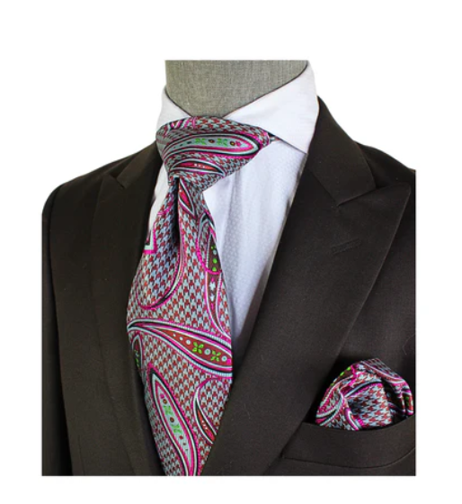 Krazy Paisley G7 | Brown Teal & Fushia | Tie & Pocket Square