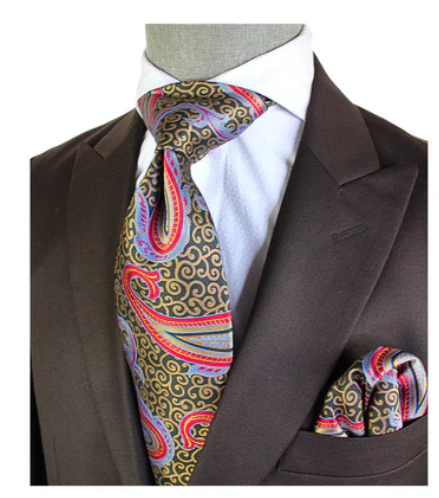Krazy Paisley K7 | Blk Taupe & Red | Tie & Pocket Square