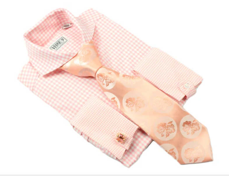 Spread Collar | Pink Check | French Cuff Shirt