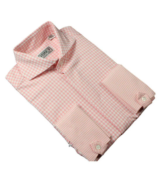 Spread Collar | Pink Check | French Cuff Shirt