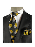 Doha 1 | Black Yellow & White Floral | Tie & Pocket Square