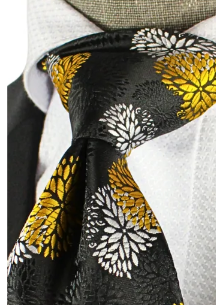 Doha 1 | Black Yellow & White Floral | Tie & Pocket Square