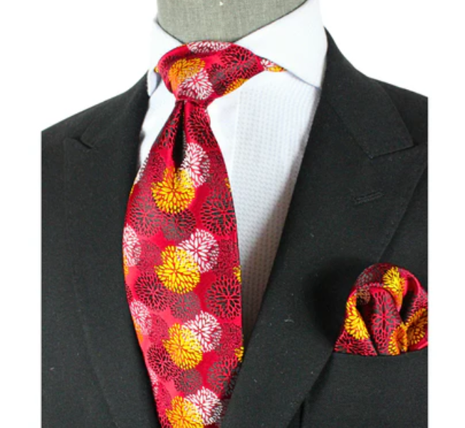 Doha 2 | Red Black & Yellow Floral | Tie & Pocket Square