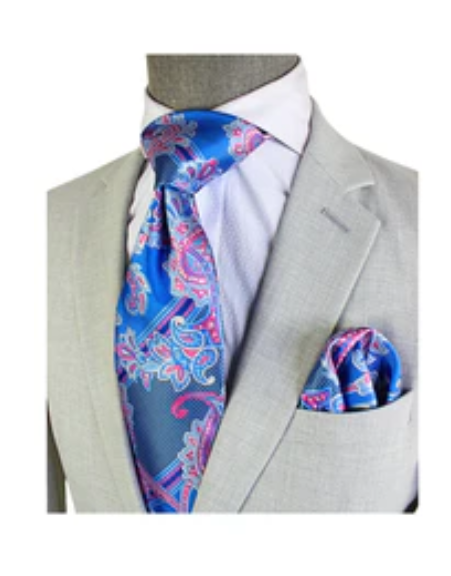 Krazy Paisley C3 | Blue & Pink | Tie & Pocket Sqaure