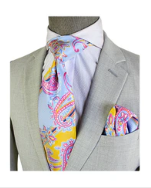 Krazy Paisley C4 | Sky Blue Yellow & Pink | Tie & Pocket Sqaure