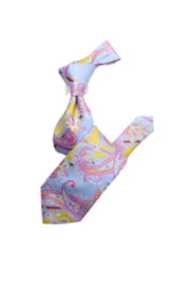 Krazy Paisley C4 | Sky Blue Yellow & Pink | Tie & Pocket Sqaure