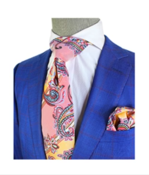 Krazy Paisley C5 | Champaign Red & Sky Blue | Tie & Pocket Sqaure