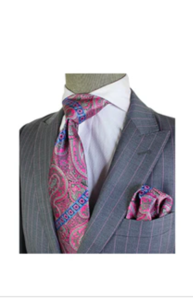 Krazy Paisley E6 | Grey & Pink | Tie & Pocket Sqaure