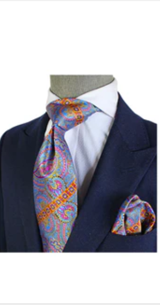 Krazy Paisley E8 | Sky Blue Champagne & Fushia | Tie & Pocket Sqaure