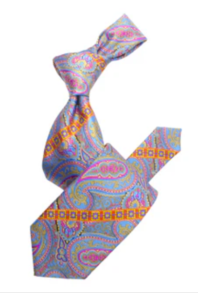 Krazy Paisley E8 | Sky Blue Champagne & Fushia | Tie & Pocket Sqaure