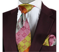 GG Stripe A10 | Orange/Yellow/Grey/Green | Tie & Pocket Square