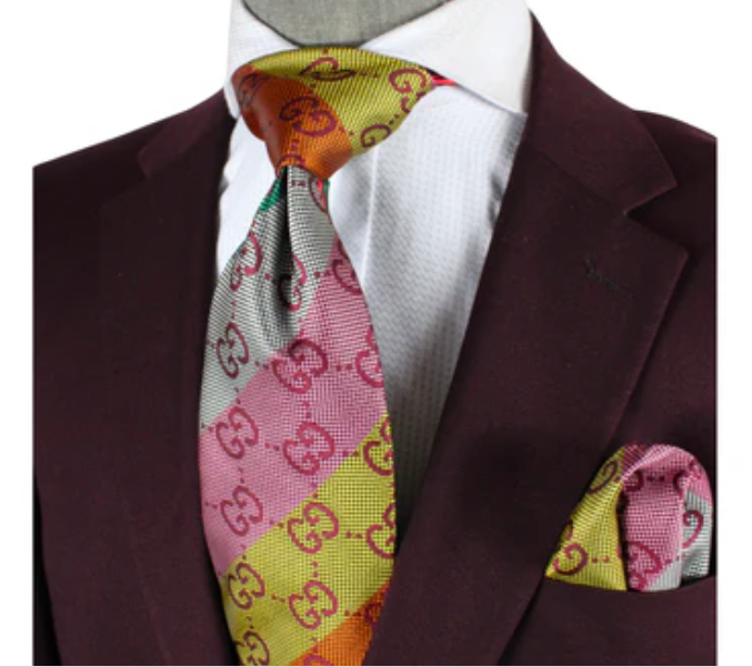 GG Stripe A10 | Orange/Yellow/Grey/Green | Tie & Pocket Square