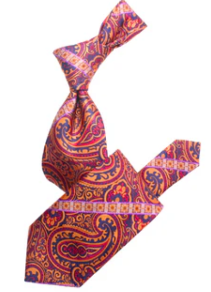 Krazy Paisley E1 | Navy Burnt Orange & Red | Tie & Pocket Square