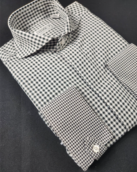 Spread Collar | Black Check | French Cuff Shirt